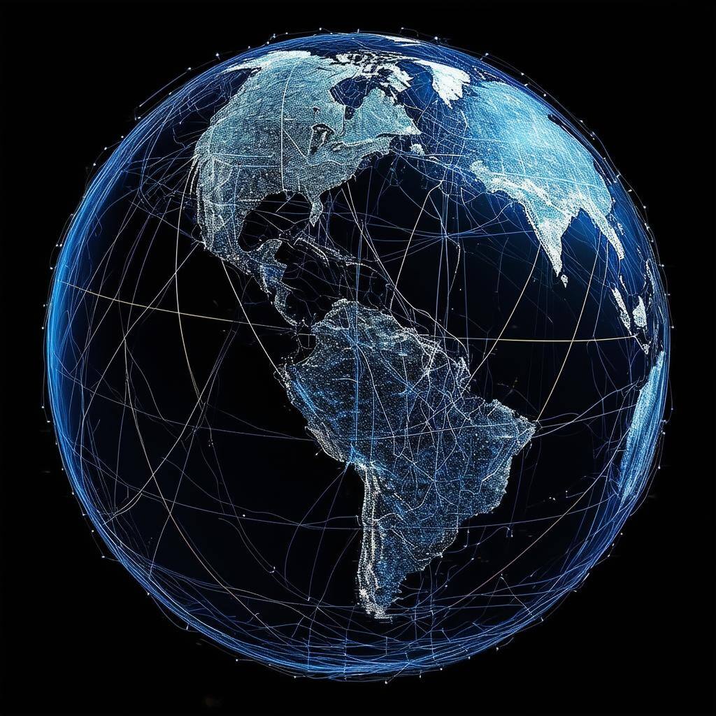 globe with interconnected lines on a completely black background